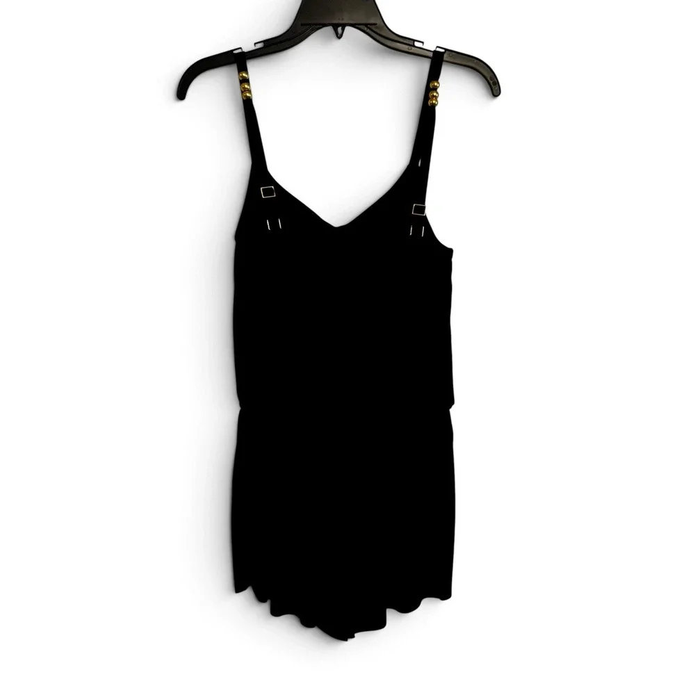 Beyond Control Womens Sz 8 Black Blouson Swim Romper Tummy Control Swimsuit